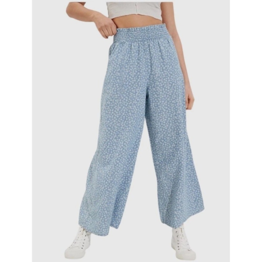American Eagle Floral Boho Cottage Smocked Waist Wide Leg High Waist Pants Small